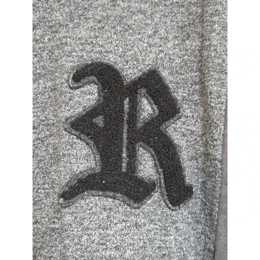 Red Ape Jacket Mens XL Gray Varsity Full Zip Knit R Logo Faux Leather Sleeves - Picture 4 of 9